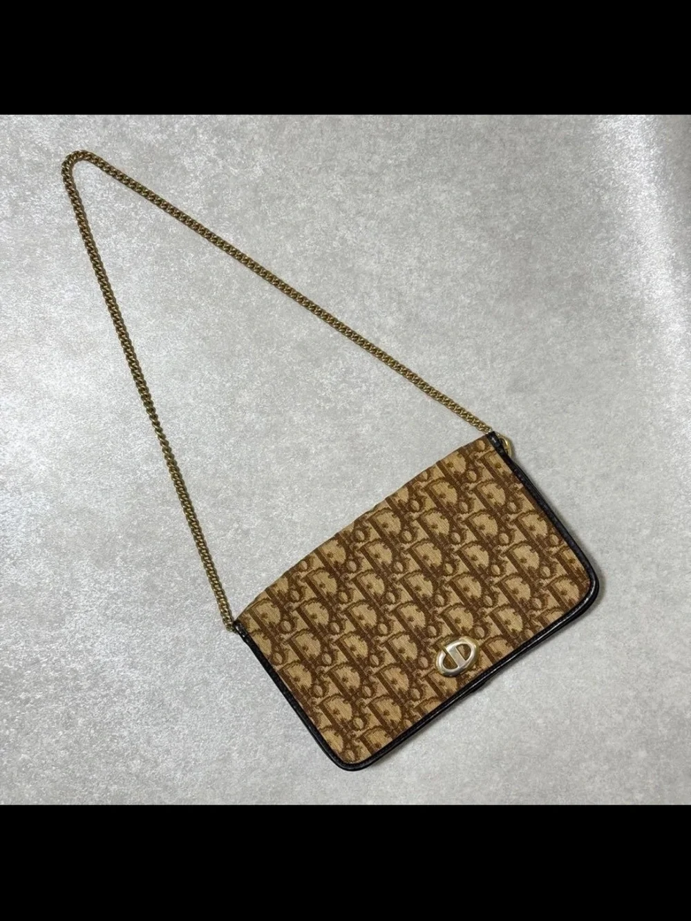 Dior Brown Logo Jacquard Crossbody with Gold Chain
